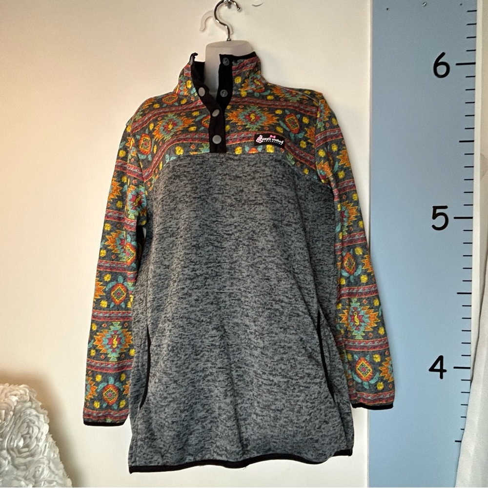 Simply Southern Sweat Top Jacket‎ Aztec Turtles & Seahorses Medium